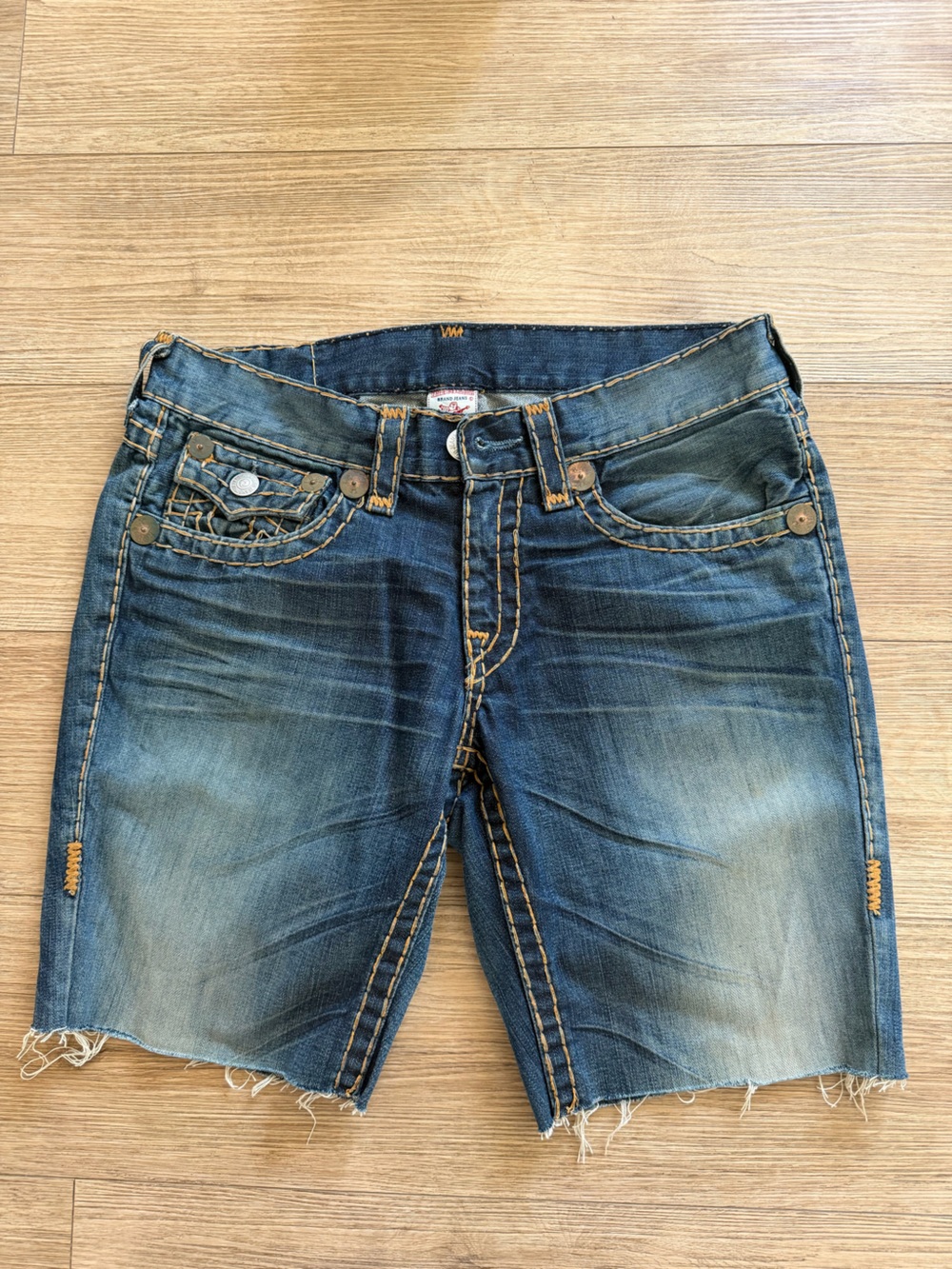 True Religion Vintage Faded Blue Denim Jeans with Contrast Stitching